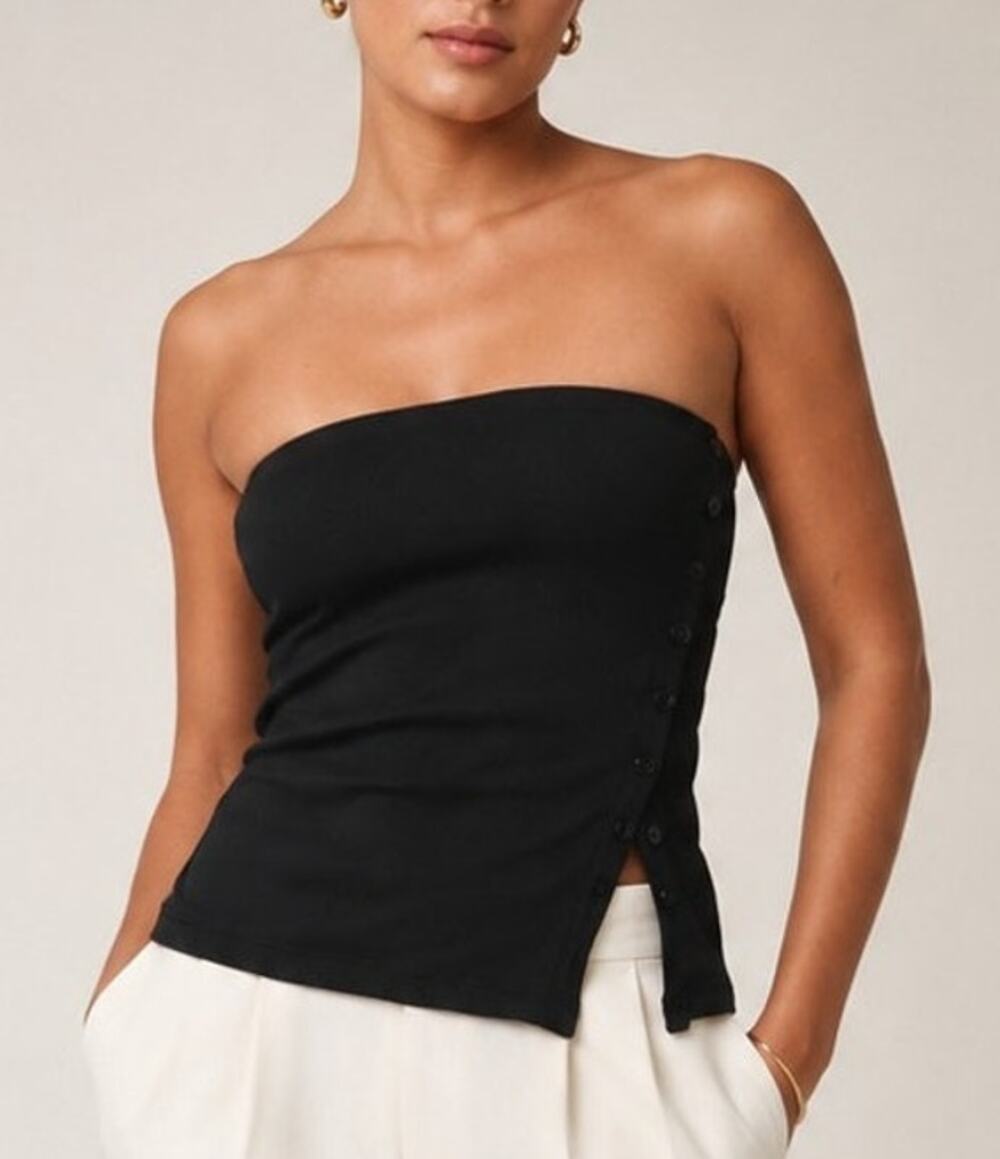 Abercrombie & Fitch Ribbed Strapless Top Slit Size S Black Minimal Y2K Going Out